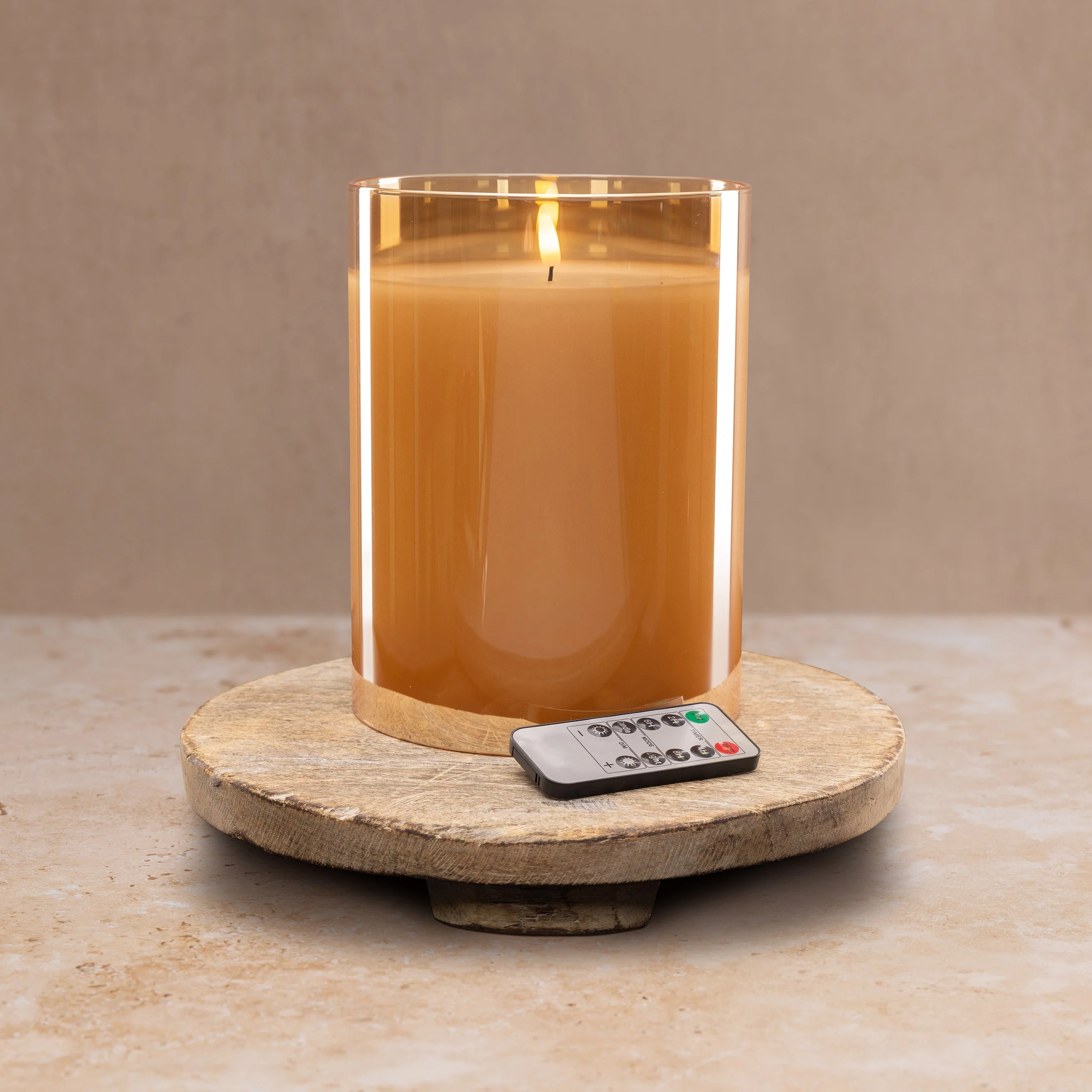 Huge Amber LED Flameless Hurricane Glass Candle - Image 3
