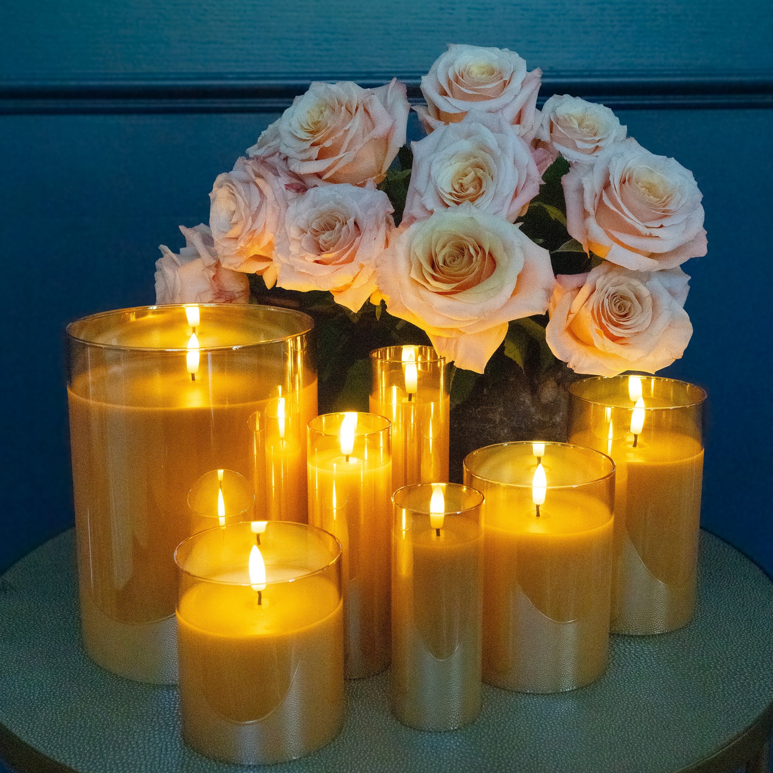 Huge Amber LED Flameless Hurricane Glass Candle - Image 5
