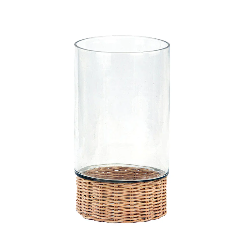 Handcrafted Clear Glass and Natural Rattan Candleholder - Image 3