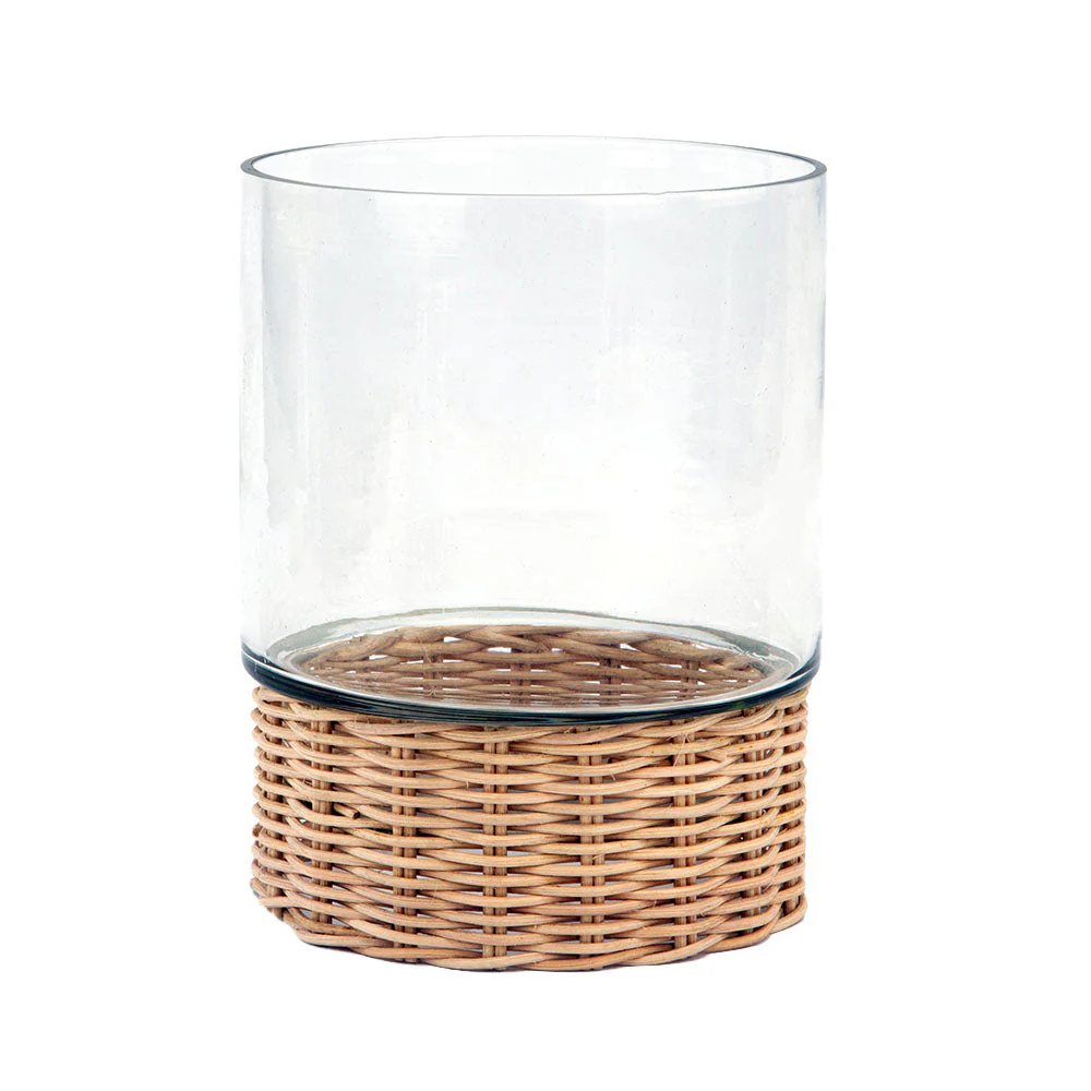 Handcrafted Clear Glass and Natural Rattan Candleholder - Image 4