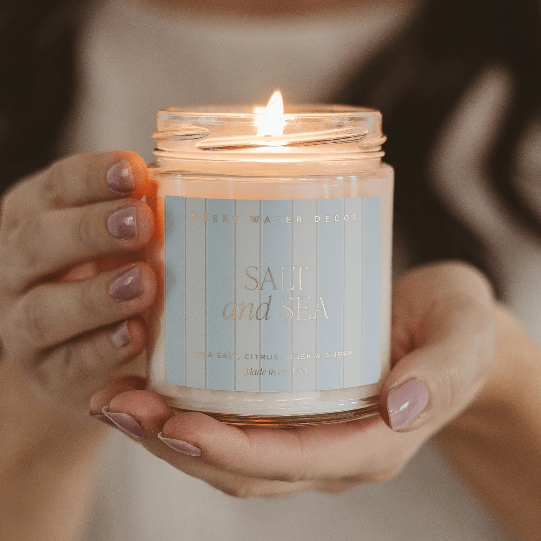 Salt and Sea Soy Patterned Candle (9oz Clear Jar) - Image 5