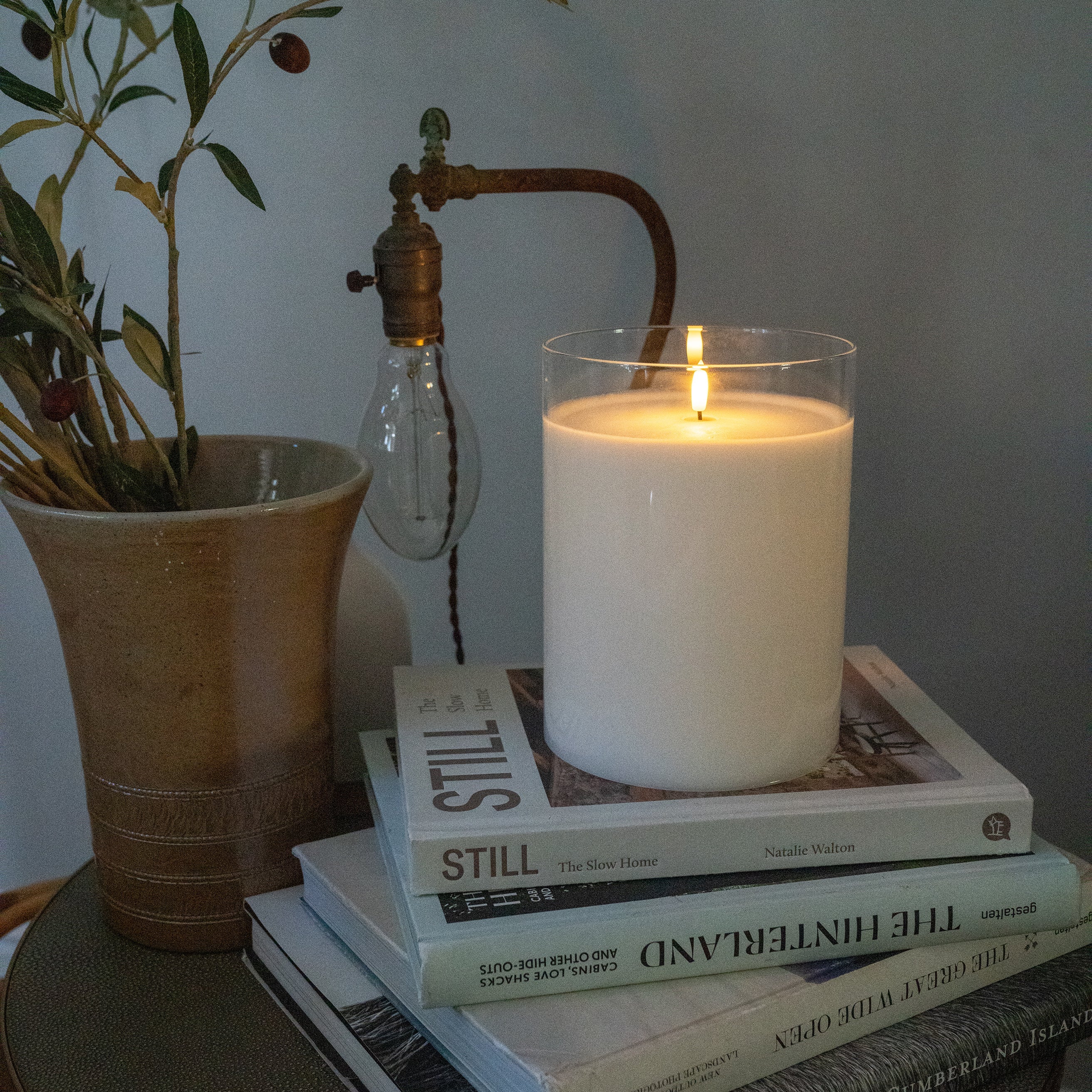 Huge White LED Flameless Hurricane Glass Candle - Image 5